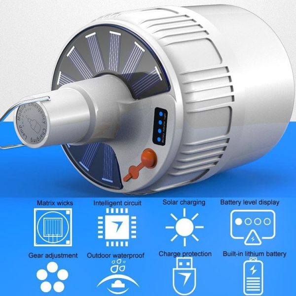 Rechargeable LED Solar Bulb Light Waterproof Night Market Stall Energy Saving Lamp, Model: 24LED - Image 4