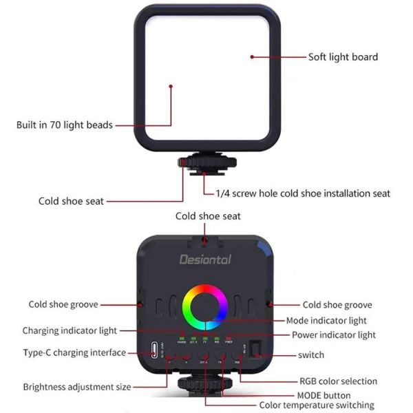 Desiontal W70 Full Color RGB Live Fill Light Portable Small Pocket Light Ambient Photo Handheld Photography Lighting - Image 9