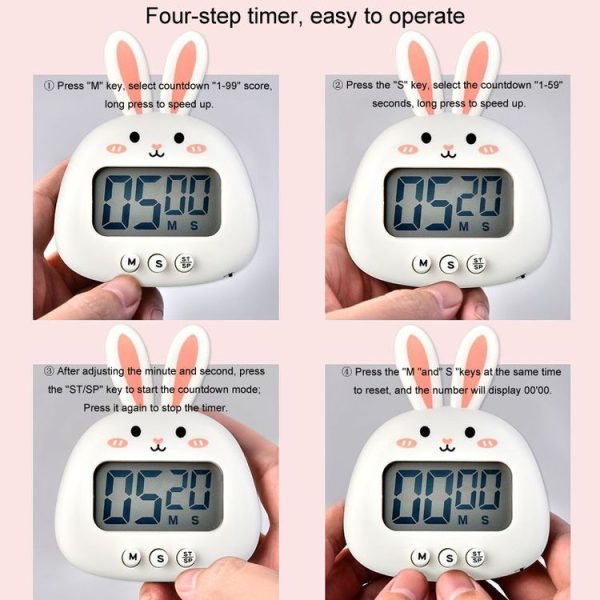 Cartoon Electronic Timer Magnetic Student Study Time Manager (RB740 Bunny Pink) - Image 7