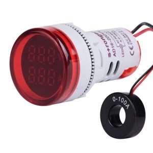 SINOTIMER ST16VA Round 22mm LED Digital Display AC Voltage Current Indicator AC 60-500V 0-100A (01 Red)