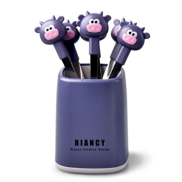 7 In 1 Household Cartoon Stainless Steel Fruit Fork Restaurant Cake Snack Cookie Forks (RB573 Calf Blue Purple)
