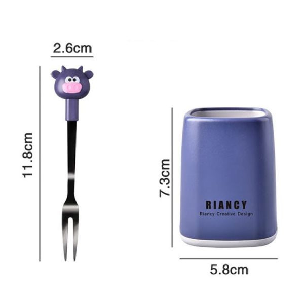 7 In 1 Household Cartoon Stainless Steel Fruit Fork Restaurant Cake Snack Cookie Forks (RB573 Calf Blue Purple) - Image 2