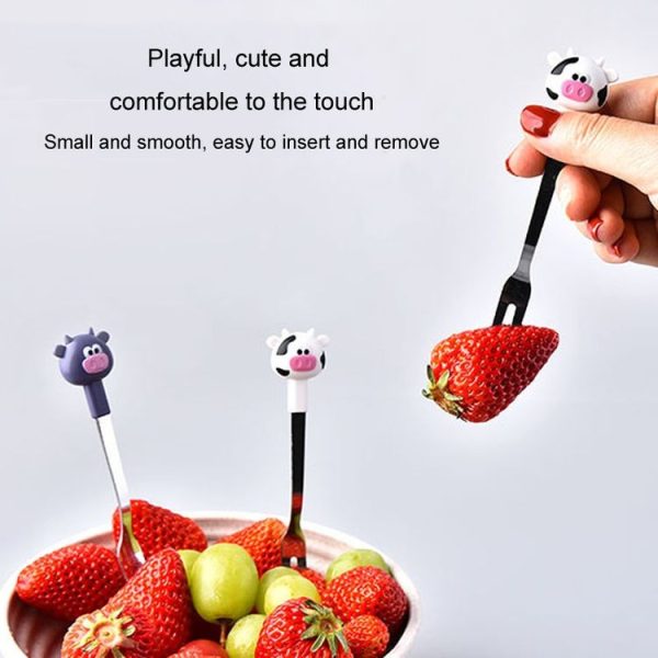 7 In 1 Household Cartoon Stainless Steel Fruit Fork Restaurant Cake Snack Cookie Forks (RB573 Calf Blue Purple) - Image 4