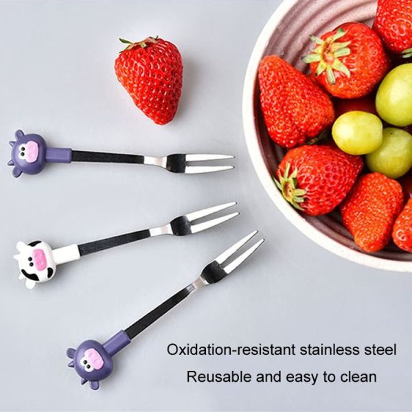 7 In 1 Household Cartoon Stainless Steel Fruit Fork Restaurant Cake Snack Cookie Forks (RB573 Calf Blue Purple) - Image 5
