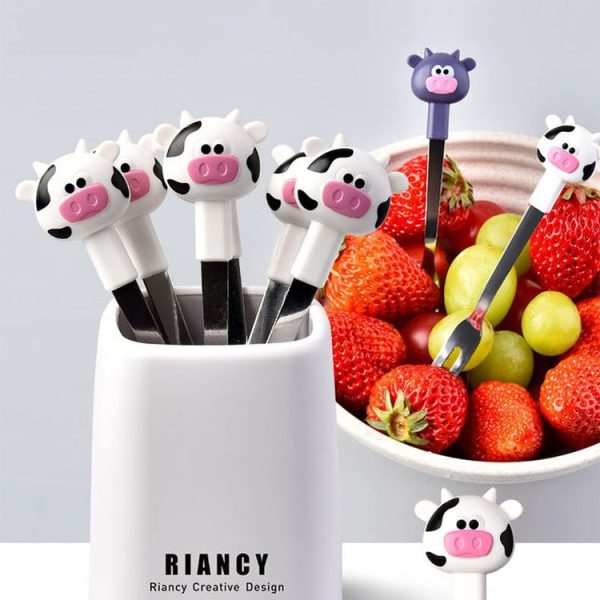 7 In 1 Household Cartoon Stainless Steel Fruit Fork Restaurant Cake Snack Cookie Forks (RB573 Calf Blue Purple) - Image 6