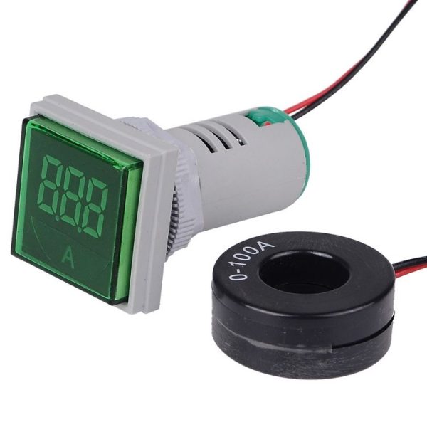 SINOTIMER ST17A Square 22mm LED Digital Display Signal Light AC Current Indicator 0-100A (04 Green)