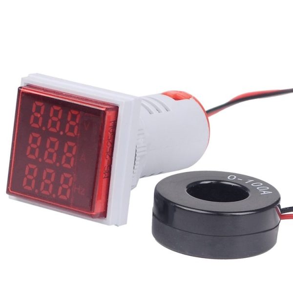 SINOTIMER ST17VAH 3 In 1 Square LED Digital Display AC Voltage Current Frequency Indicator 60-500V 0-100A 20-75Hz (01 Red)