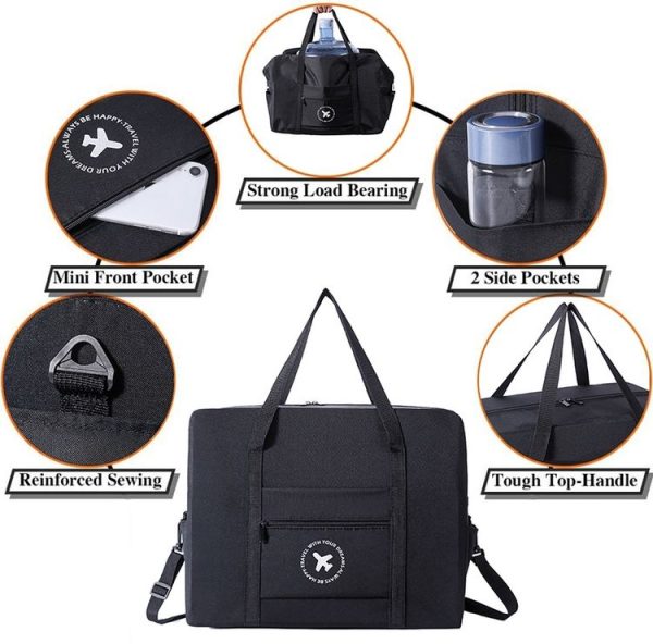 Foldable Travel Bag Shoulder Bag Airplane Suitcase For Camping Hiking, Size: Small Gray - Image 6