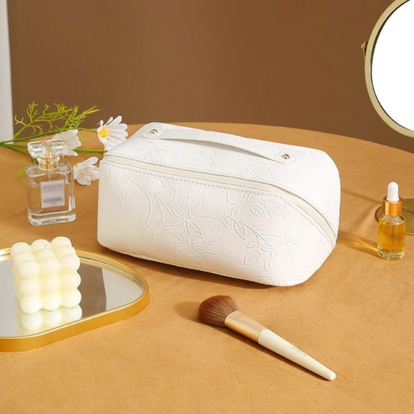 Retro PU Leather Cosmetic Bag Travel Toiletries Storage Bag (Beige)