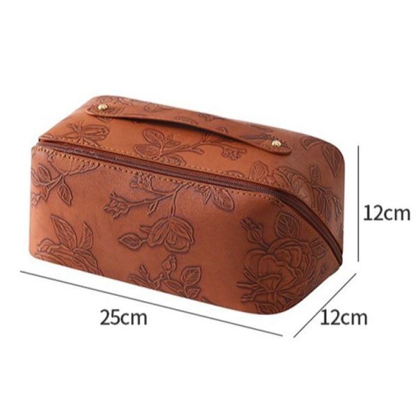 Retro PU Leather Cosmetic Bag Travel Toiletries Storage Bag (Beige) - Image 2