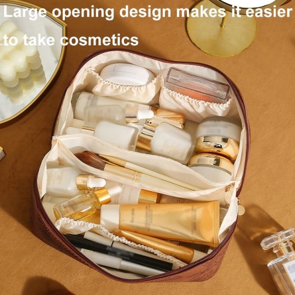 Retro PU Leather Cosmetic Bag Travel Toiletries Storage Bag (Beige) - Image 3