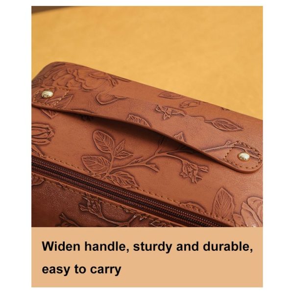 Retro PU Leather Cosmetic Bag Travel Toiletries Storage Bag (Beige) - Image 4