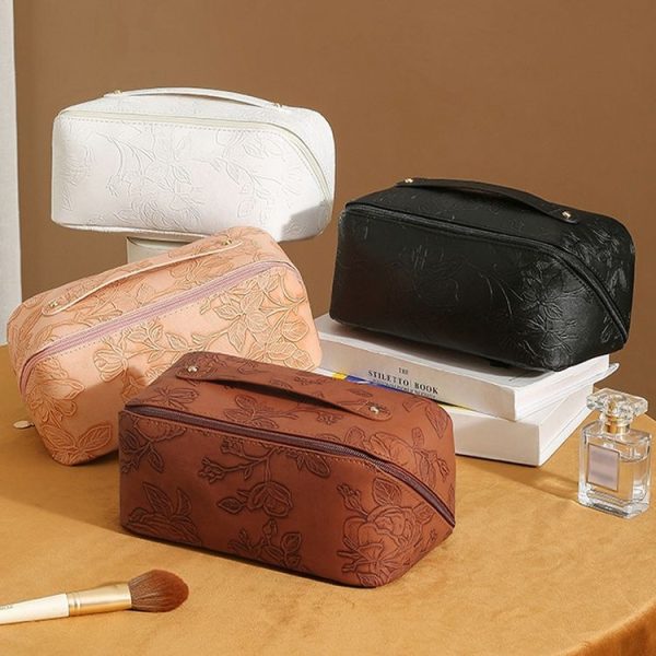 Retro PU Leather Cosmetic Bag Travel Toiletries Storage Bag (Beige) - Image 7