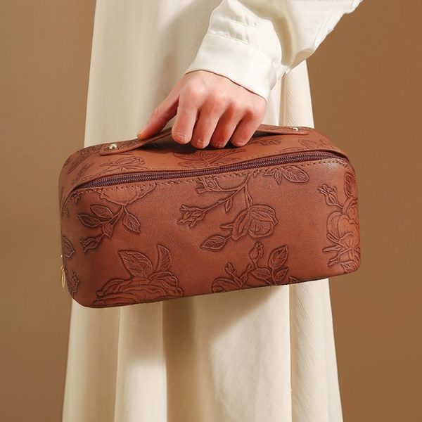 Retro PU Leather Cosmetic Bag Travel Toiletries Storage Bag (Beige) - Image 9