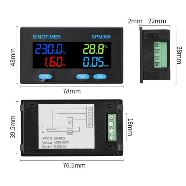 SINOTIMER SPM005 AC Digital Display Voltage Current Power Electricity Multifunctional Monitoring Meter, Specification: 20A - Image 3