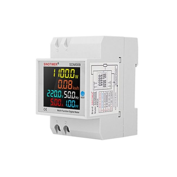 SINOTIMER SDM009 Din Rail Single-Phase Voltage Current Frequency Power Factor Electricity Multifunctional Meter, Model: AC40-300V Built-In