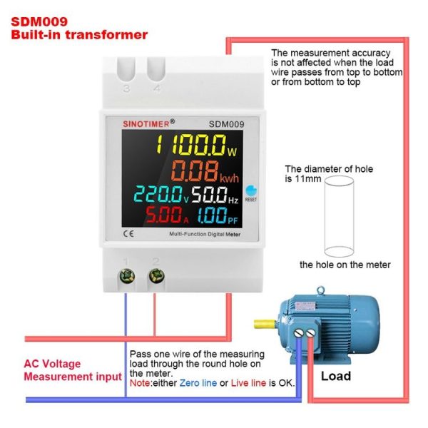 SINOTIMER SDM009 Din Rail Single-Phase Voltage Current Frequency Power Factor Electricity Multifunctional Meter, Model: AC40-300V Built-In - Image 8