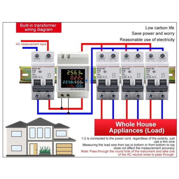 SINOTIMER SDM009 Din Rail Single-Phase Voltage Current Frequency Power Factor Electricity Multifunctional Meter, Model: AC40-300V Built-In - Image 9