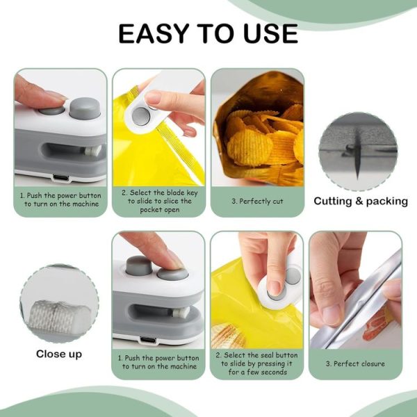 2 In 1 Vacuum Sealing Machine Portable Pressure Plastic Bag Sealing Device With Cutter (White) - Image 11