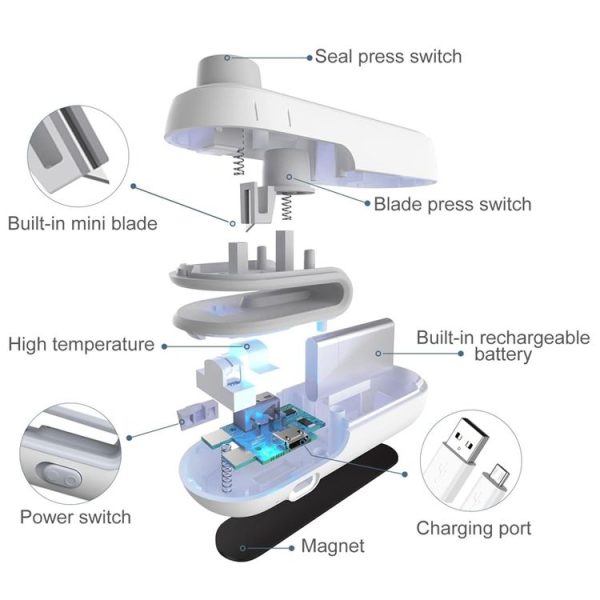 2 In 1 Vacuum Sealing Machine Portable Pressure Plastic Bag Sealing Device With Cutter (White) - Image 4