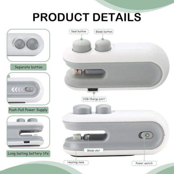 2 In 1 Vacuum Sealing Machine Portable Pressure Plastic Bag Sealing Device With Cutter (White) - Image 5