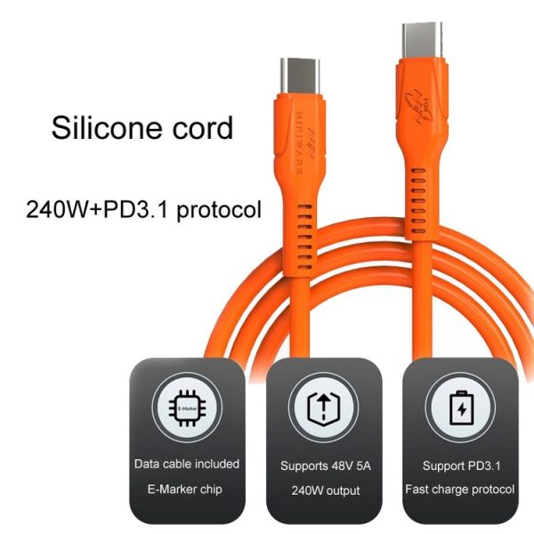 MINIWARE 240W Type-C Anti-Scald Silicone Data Cable Soldering Iron Fast Charging Power Cord, Length: 1m (Orange Red) - Image 2