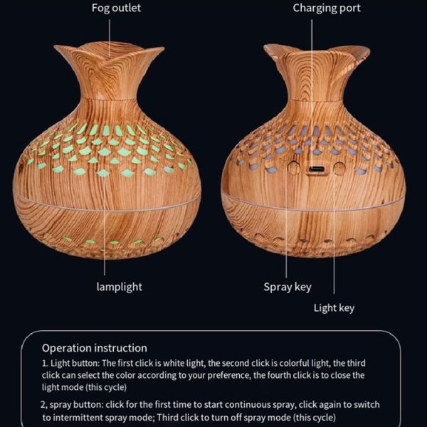LED Light Aromatherapy Diffuser Home Small Vase Quiet Humidifier Aromatherapy Diffuser 2 In 1 (Dark Wood) - Image 10