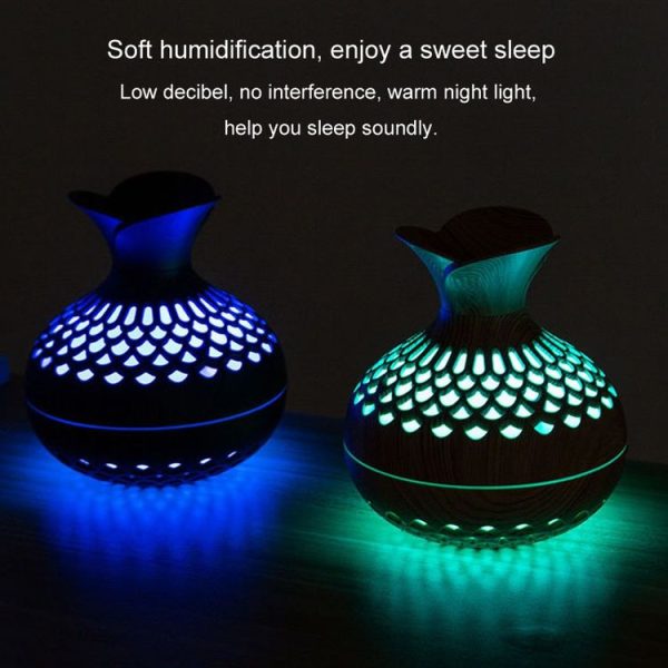 LED Light Aromatherapy Diffuser Home Small Vase Quiet Humidifier Aromatherapy Diffuser 2 In 1 (Dark Wood) - Image 11