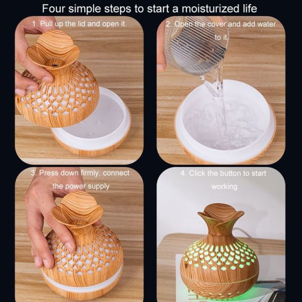 LED Light Aromatherapy Diffuser Home Small Vase Quiet Humidifier Aromatherapy Diffuser 2 In 1 (Dark Wood) - Image 12