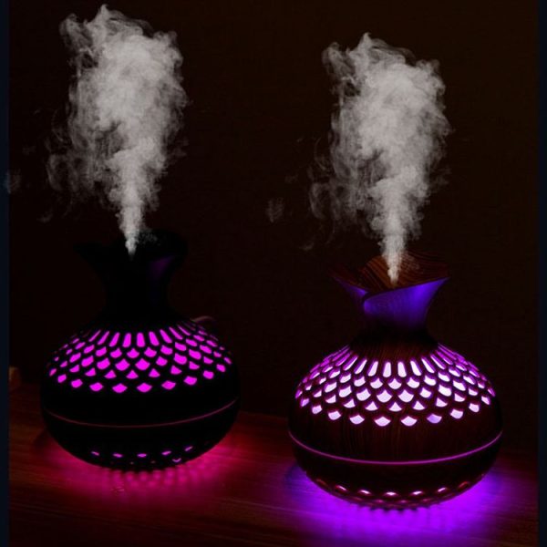 LED Light Aromatherapy Diffuser Home Small Vase Quiet Humidifier Aromatherapy Diffuser 2 In 1 (Dark Wood) - Image 2
