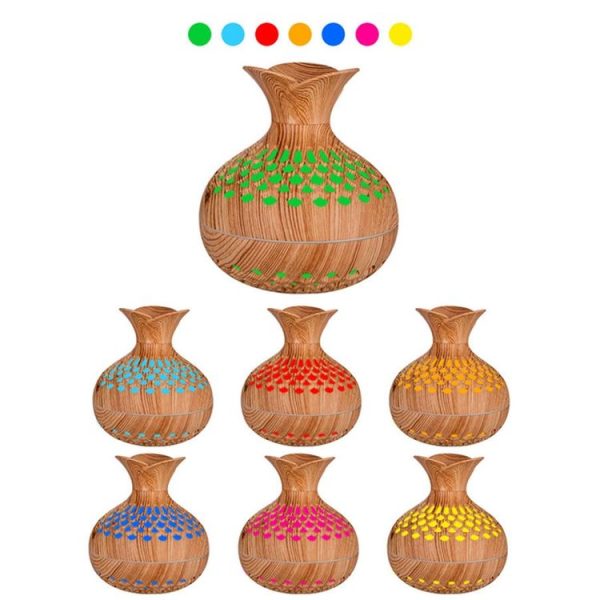 LED Light Aromatherapy Diffuser Home Small Vase Quiet Humidifier Aromatherapy Diffuser 2 In 1 (Dark Wood) - Image 3
