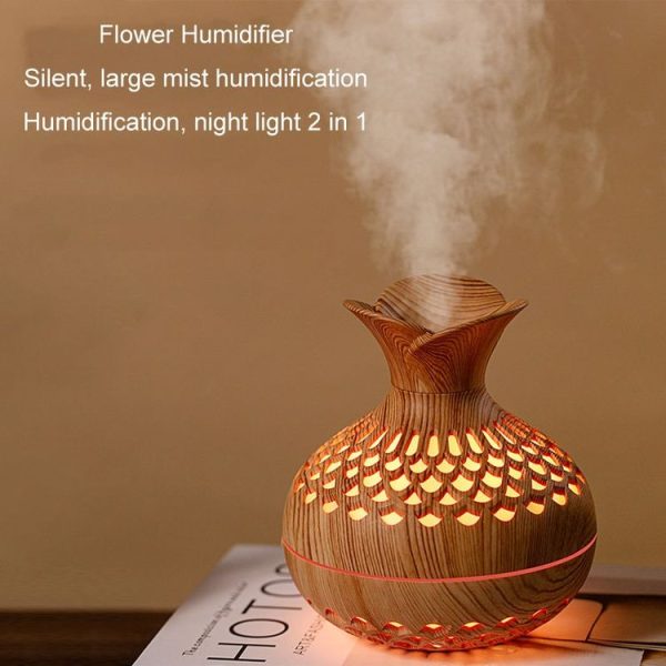 LED Light Aromatherapy Diffuser Home Small Vase Quiet Humidifier Aromatherapy Diffuser 2 In 1 (Dark Wood) - Image 6