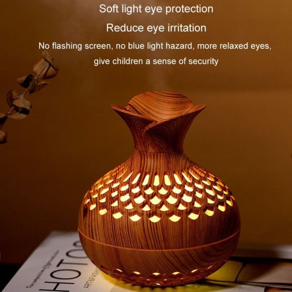 LED Light Aromatherapy Diffuser Home Small Vase Quiet Humidifier Aromatherapy Diffuser 2 In 1 (Dark Wood) - Image 8