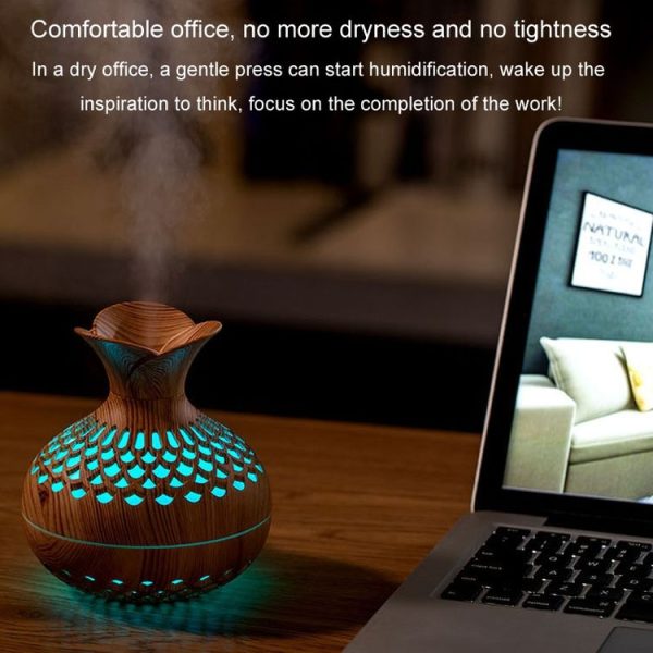 LED Light Aromatherapy Diffuser Home Small Vase Quiet Humidifier Aromatherapy Diffuser 2 In 1 (Dark Wood) - Image 9
