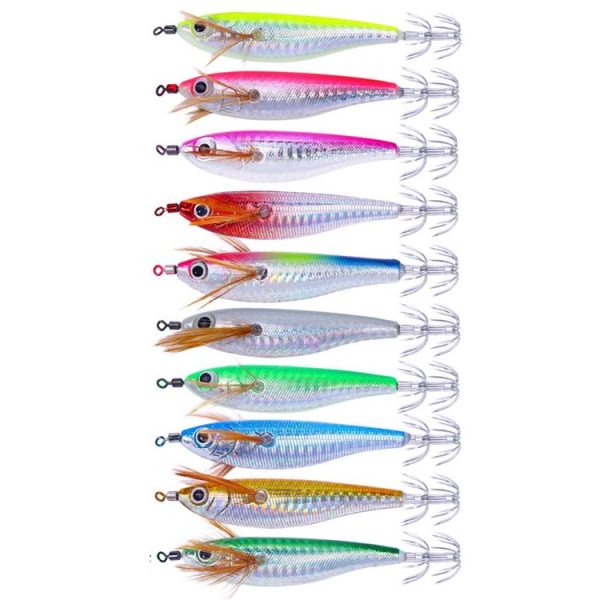 10colors / Set HENGJIA SJ055 Horizontal Luminous Wooden Shrimp Bait Bionic Faux Bait Squid Hook, Size: 10.3cm 9.4g