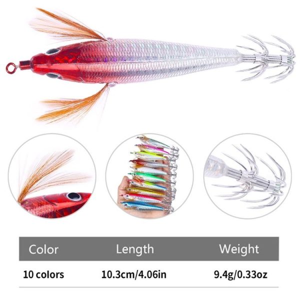 10colors / Set HENGJIA SJ055 Horizontal Luminous Wooden Shrimp Bait Bionic Faux Bait Squid Hook, Size: 10.3cm 9.4g - Image 3