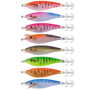 8colors / Set HENGJIA SJ057 Luminous Wooden Shrimp Dummy Bait Squid Hook Hard Bait, Size: 11cm 13.4g