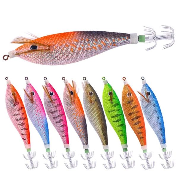 8colors / Set HENGJIA SJ057 Luminous Wooden Shrimp Dummy Bait Squid Hook Hard Bait, Size: 11cm 13.4g - Image 2