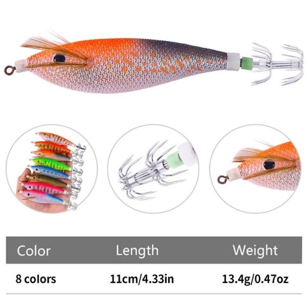 8colors / Set HENGJIA SJ057 Luminous Wooden Shrimp Dummy Bait Squid Hook Hard Bait, Size: 11cm 13.4g - Image 3
