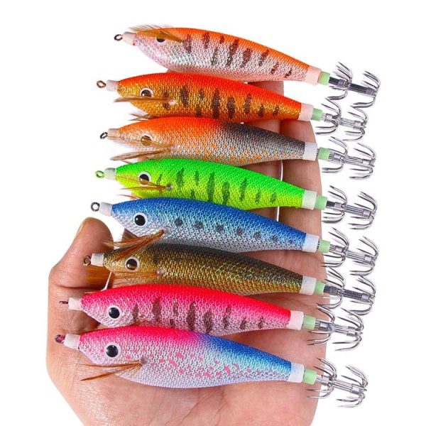 8colors / Set HENGJIA SJ057 Luminous Wooden Shrimp Dummy Bait Squid Hook Hard Bait, Size: 11cm 13.4g - Image 4