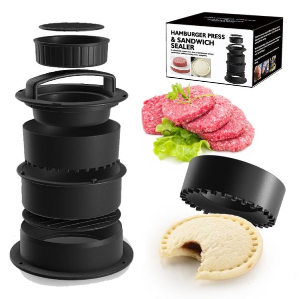 4 In 1 Hamburger Press Patty Maker Slider Stuffed Burgers Sandwich Cutter Color Box Packge