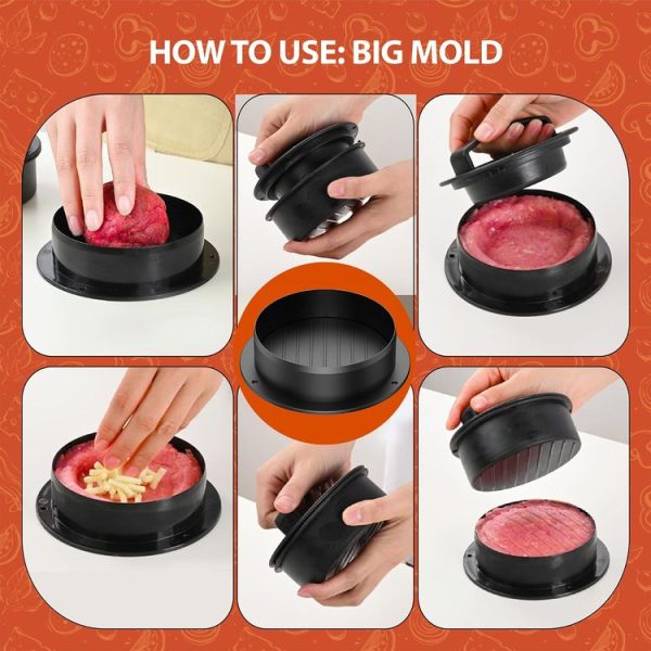 4 In 1 Hamburger Press Patty Maker Slider Stuffed Burgers Sandwich Cutter Color Box Packge - Image 6