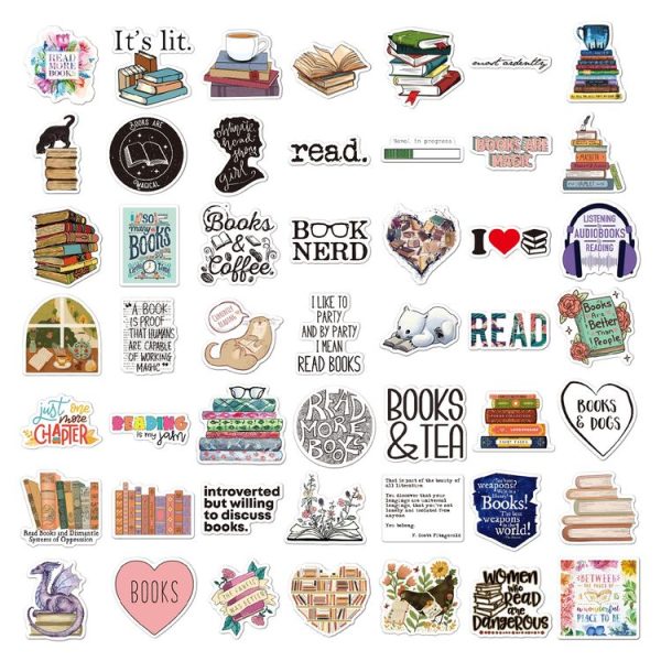 50pcs / pack Book Reading Waterproof Graffiti Stickers Cartoon Kids DIY Skateboard Luggage Stickers (50B) - Image 3