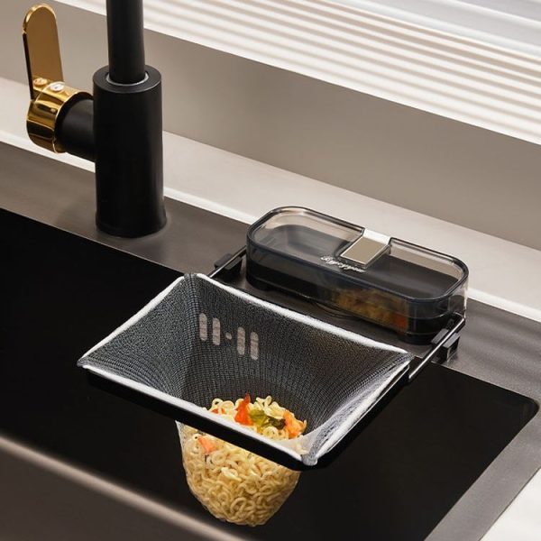 Suction Cup Kitchen Sink Filter Rack Household Draining Holder With Strainer (Silver White) - Image 10