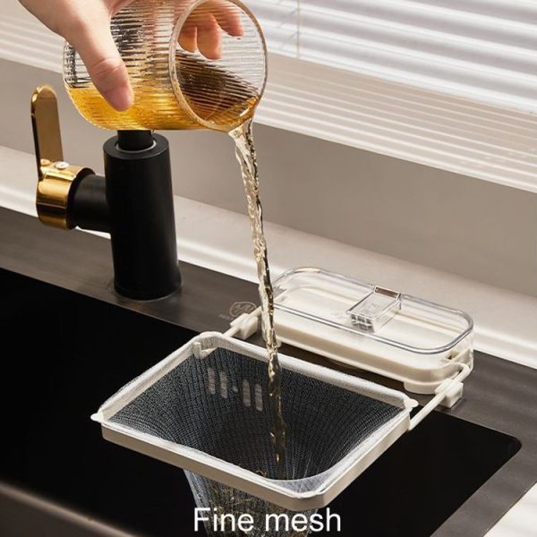 Suction Cup Kitchen Sink Filter Rack Household Draining Holder With Strainer (Silver White) - Image 5