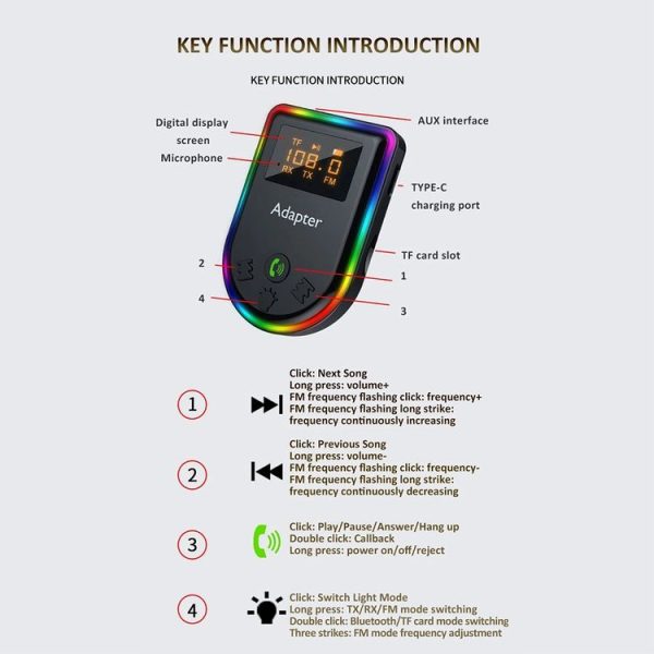 Q7 LED Digital Display Car Bluetooth Receiver HIFI Sound Quality Wireless Audio Adapter - Image 3