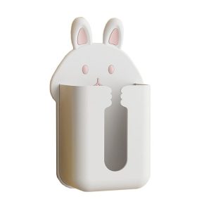 Bathroom Wall Mounted Tissue Box Kitchen Cartoon Rabbit Washcloth Organizer (White)