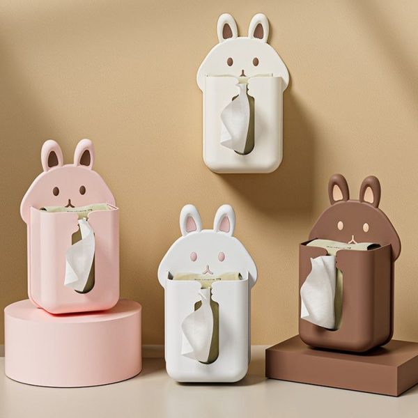 Bathroom Wall Mounted Tissue Box Kitchen Cartoon Rabbit Washcloth Organizer (White) - Image 2