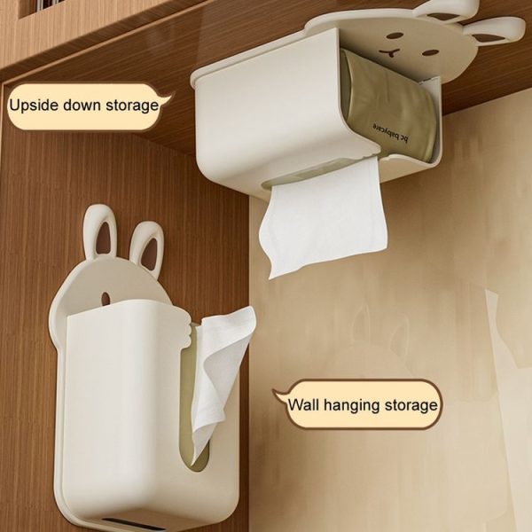 Bathroom Wall Mounted Tissue Box Kitchen Cartoon Rabbit Washcloth Organizer (White) - Image 6