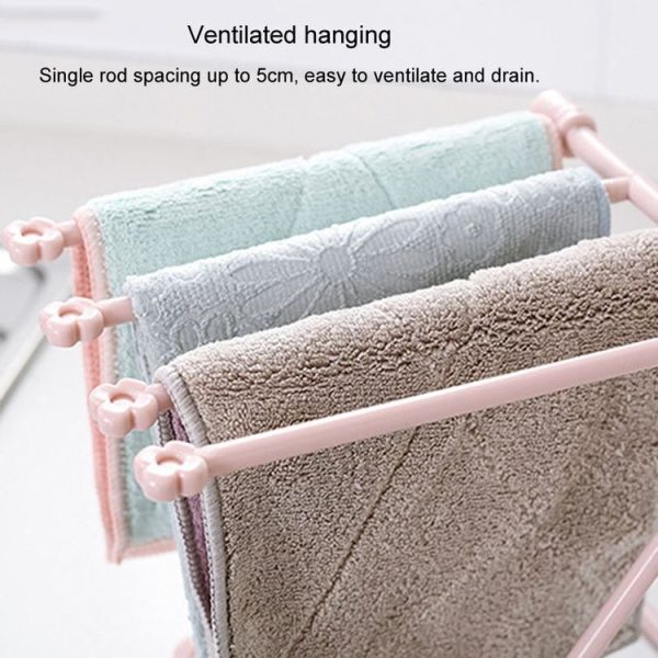 Foldable Rag Storage Rack Kitchen Countertop Dishcloth Hanging Rack Cup Drainer Holder (Pink) - Image 8
